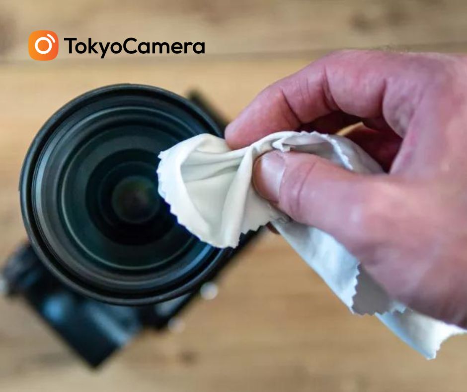Sử dụng khăn mịn để lau bề mặt ống kính máy ảnh