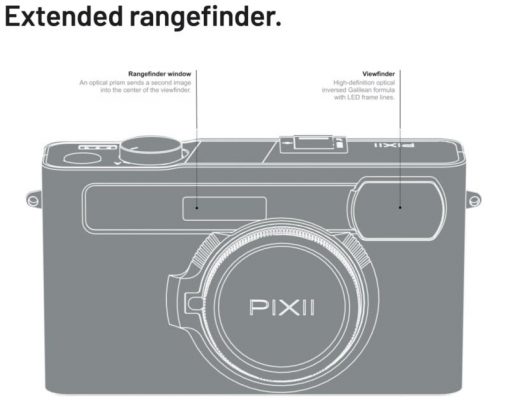 Pixii+ có phần kính ngắm mở rộng (extended rangefinder)