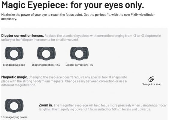 Pixii+ hỗ trợ Magic Eyepiece (thị kính từ tính) mới