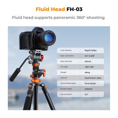 K&F Concept T254A7 with FH-03 Fluid Head KF09.137