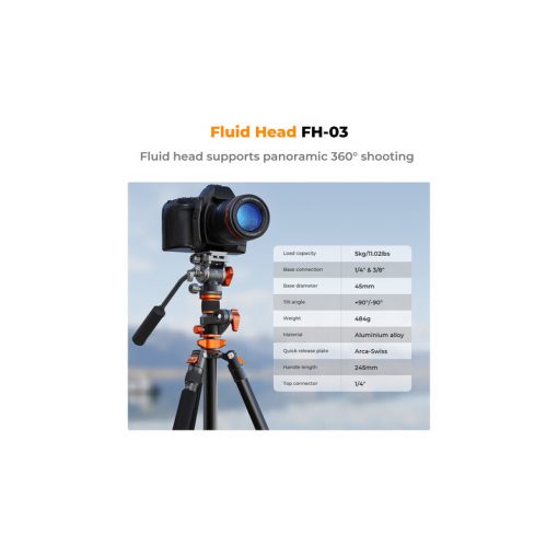 K&F Concept T254A7 with FH-03 Fluid Head KF09.137