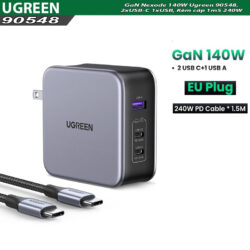 Củ sạc nhanh GaN Nexode 140W Ugreen 90548 CD289, 2xUSB-C 1xUSB-A, Kèm cáp USB-C 1m5 240W